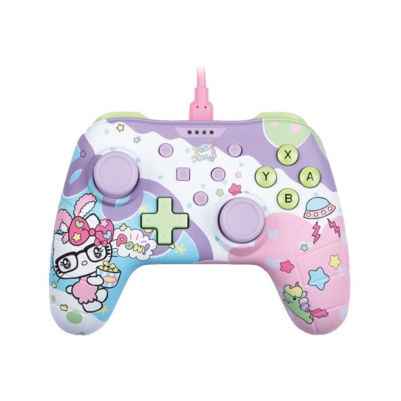 Manette filaire Hello Kitty pour Nintendo Switch, Switch OLED et PC - Vibration - Violet/rose
