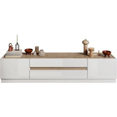 Meuble TV FIRENZE: Design Blanc laqué & Chene Cadiz