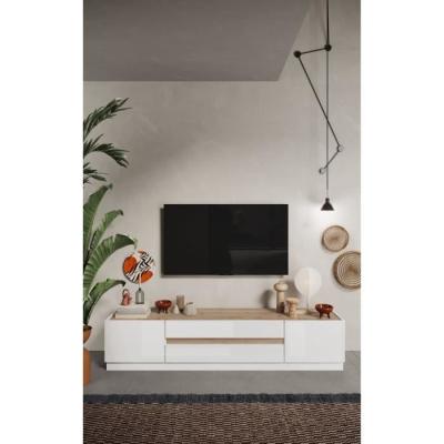 Meuble TV FIRENZE: Design Blanc laqué & Chene Cadiz