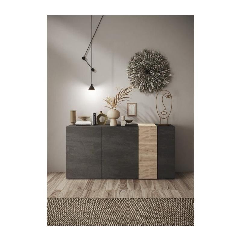 Buffet VENEZIA 3 portes Gris titan / Chene Cadiz