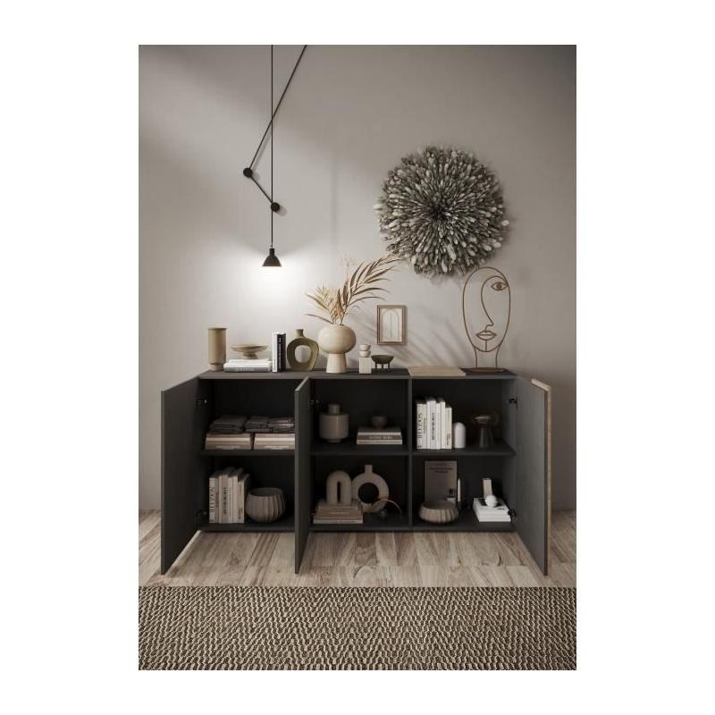 Buffet VENEZIA 3 portes Gris titan / Chene Cadiz