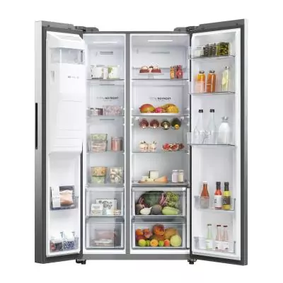 Haier SBS 90 Serie 5 HSW59F18EIMM frigo américain Pose libre 601 L E Platine, Acier inoxydable