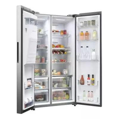 Haier SBS 90 Serie 5 HSW59F18EIMM frigo américain Pose libre 601 L E Platine, Acier inoxydable