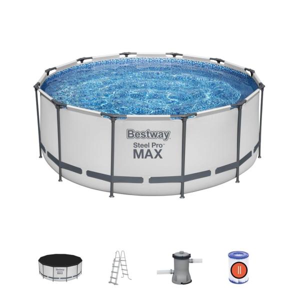 Kit Piscine hors sol tubulaire BESTWAY Steel Pro Max - 366 x 122 cm - Ronde (Livrée avec un filtre a cartouche, échelle, bâch