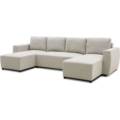 Canapé d'angle convertible panoramique PHARELL beige - 5/6 places, coffre de rangement