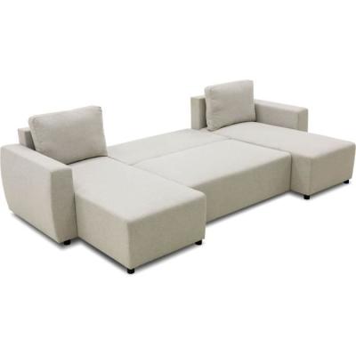 Canapé d'angle convertible panoramique PHARELL beige - 5/6 places, coffre de rangement