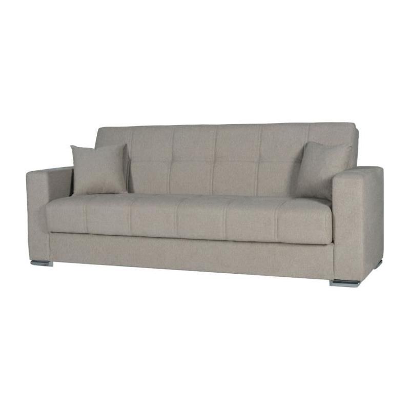 Canapé convertible 3 places ALBA - Tissu beige - Design pratique