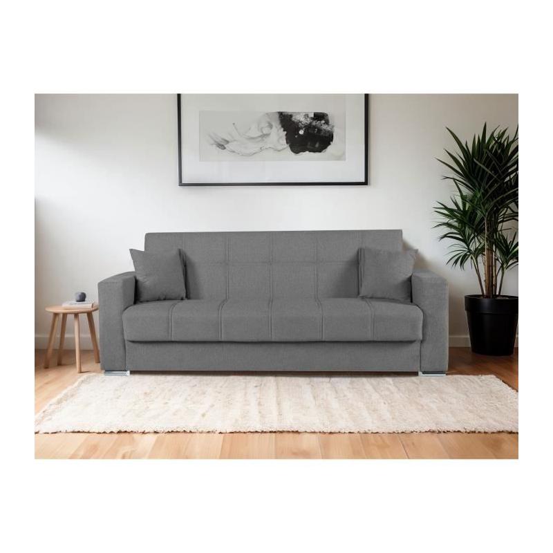 Canapé convertible 3 places ALBA gris foncé - Avec rangement - 226 x 85 x 92 cm
