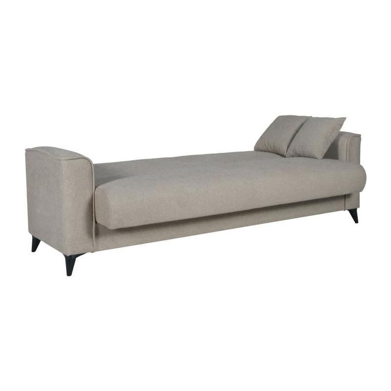 Canapé convertible 3 places BERGAMO - Tissu beige - Coffre de rangement