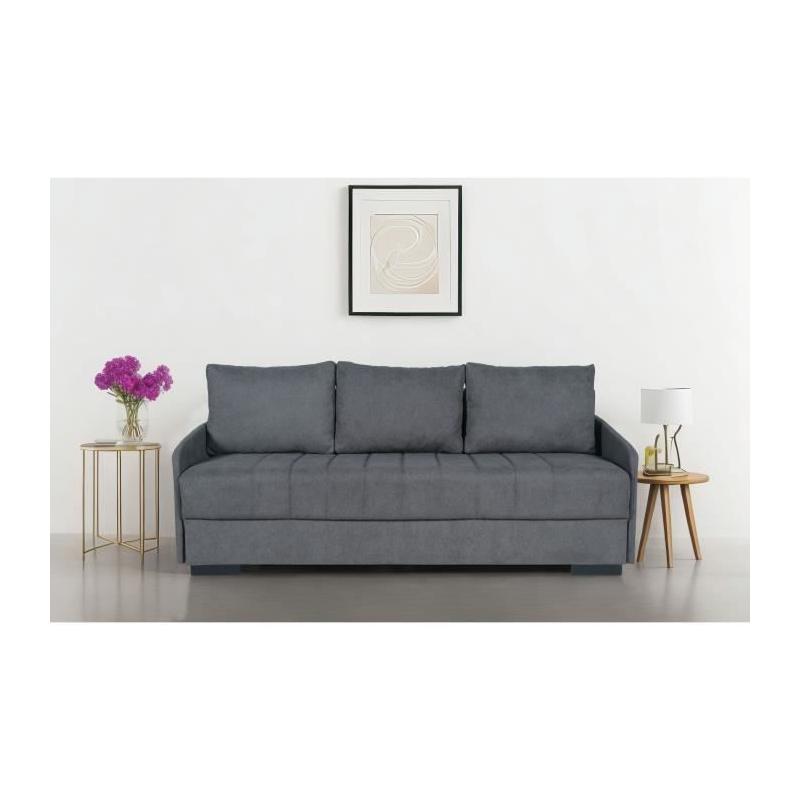 Canapé convertible 3 places BETTA - Gris clair - Couchage 145 x 190 cm