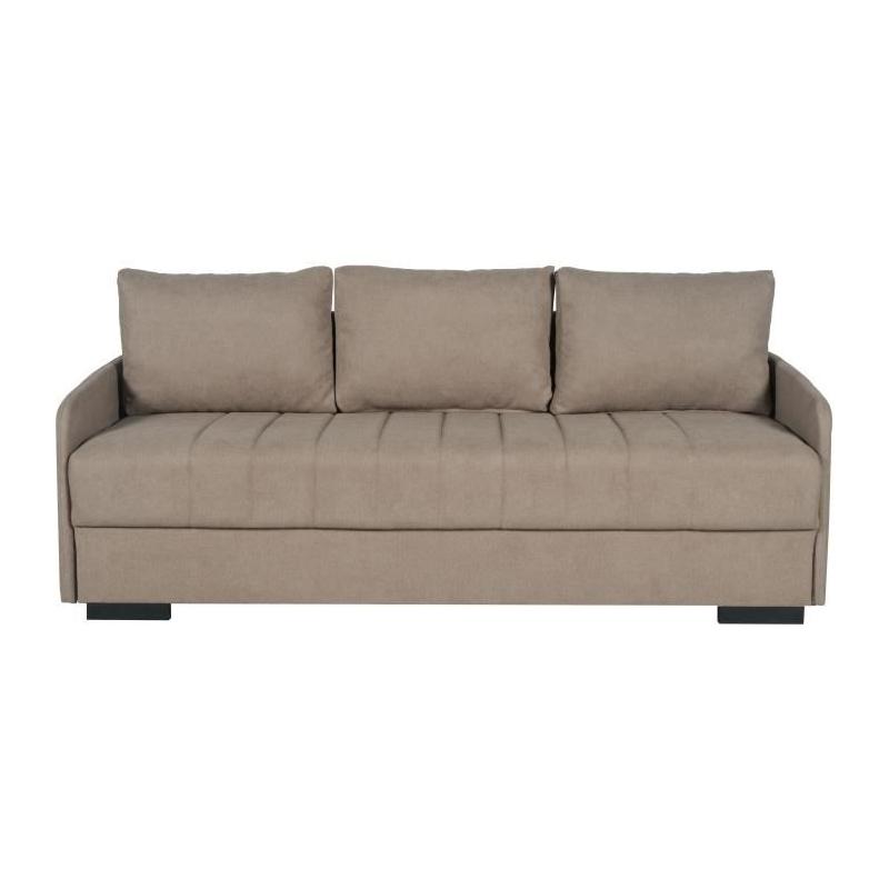Canapé convertible 3 places BETTA - Tissu beige - Avec coffre de rangement