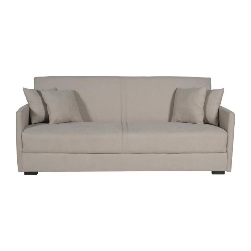 Canapé convertible 3 places BIANCA - Tissu beige - Coffre de rangement