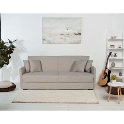 Canapé convertible 3 places BIANCA - Tissu beige - Coffre de rangement