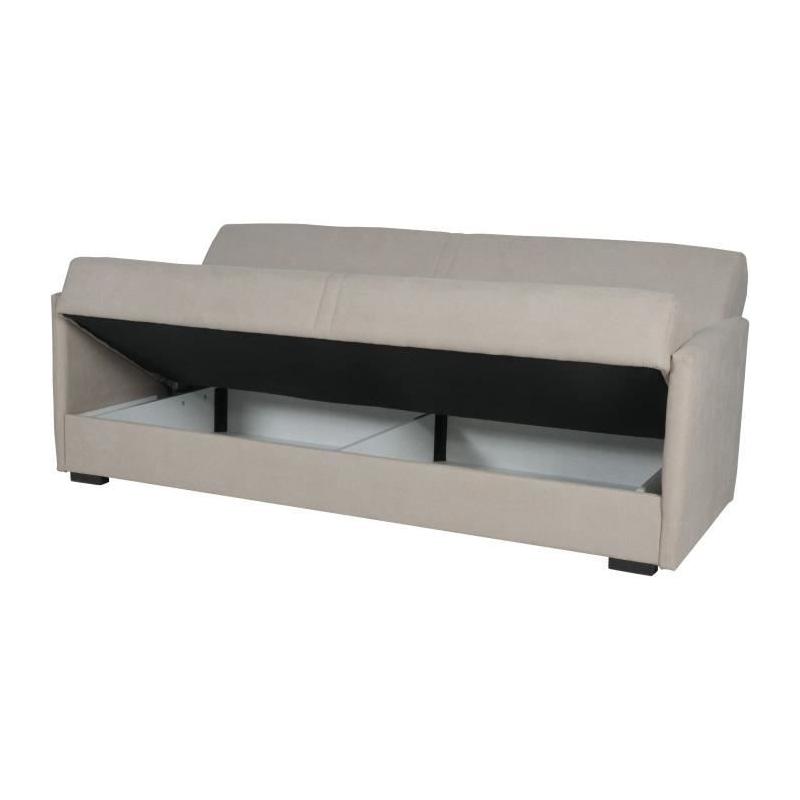Canapé convertible 3 places BIANCA - Tissu beige - Coffre de rangement