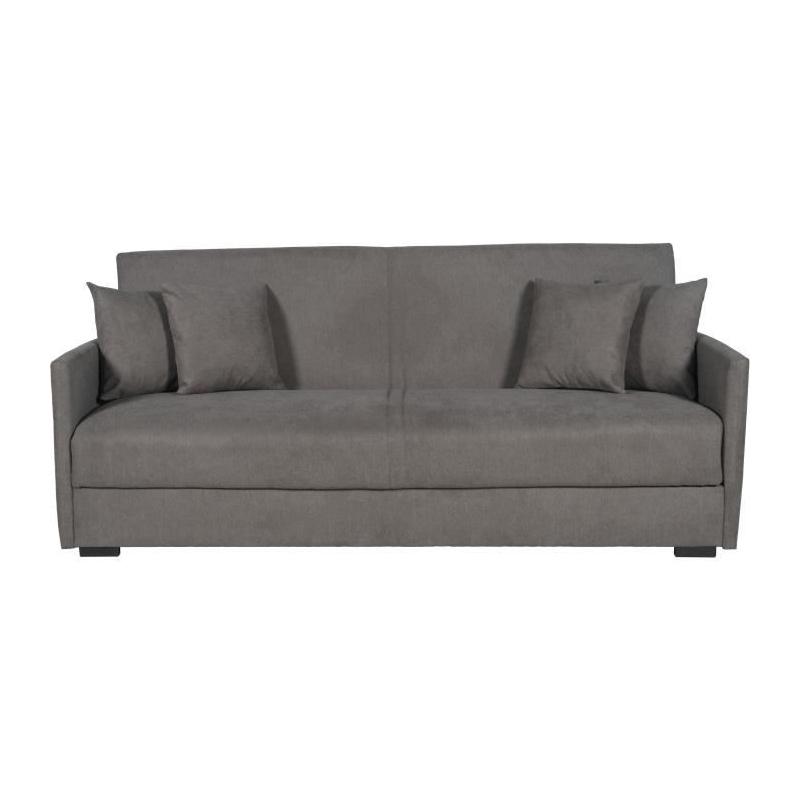Canapé convertible 3 places BIANCA - Tissu taupe - Coffre de rangement