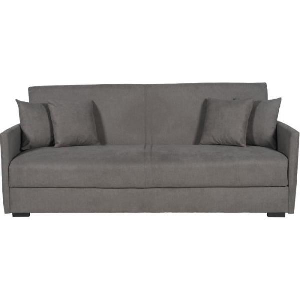 Canapé convertible 3 places - BIANCA - Tissu taupe - 4 coussins - Coffre de rangement - 204 x 92 x 91 cm