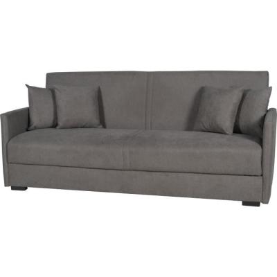 Canapé convertible 3 places BIANCA - Tissu taupe - Coffre de rangement