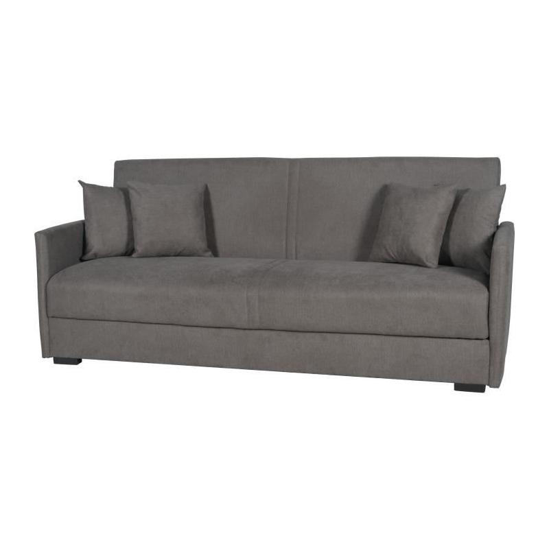 Canapé convertible 3 places BIANCA - Tissu taupe - Coffre de rangement