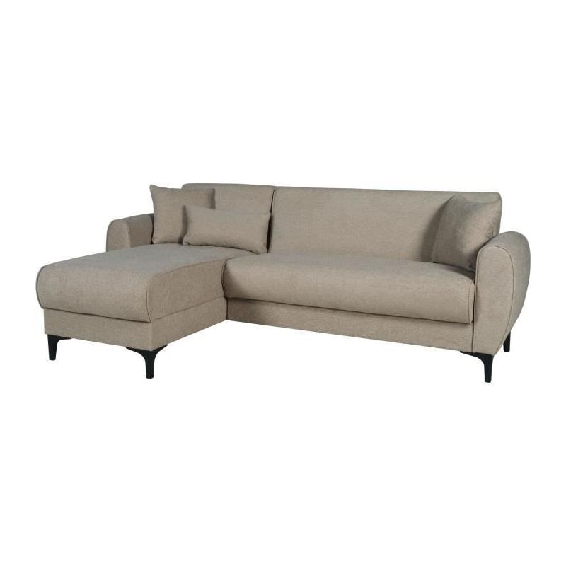 Canapé d'angle convertible réversible BILBAO - Tissu beige - 3/4 pers.