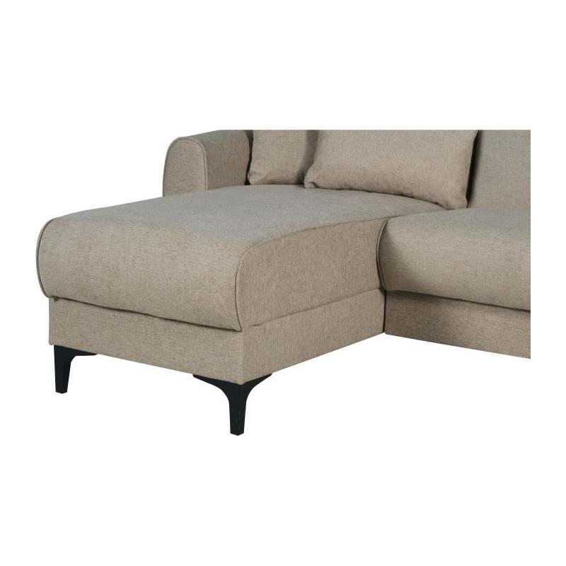 Canapé d'angle convertible réversible BILBAO - Tissu beige - 3/4 pers.