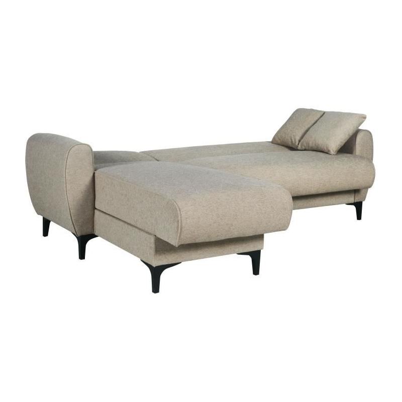 Canapé d'angle convertible réversible BILBAO - Tissu beige - 3/4 pers.