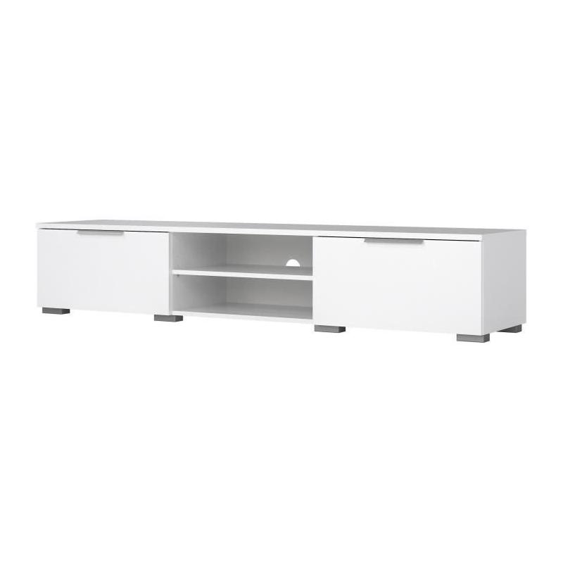 Meuble TV moderne blanc laqué brillant - 2 tiroirs, une niche