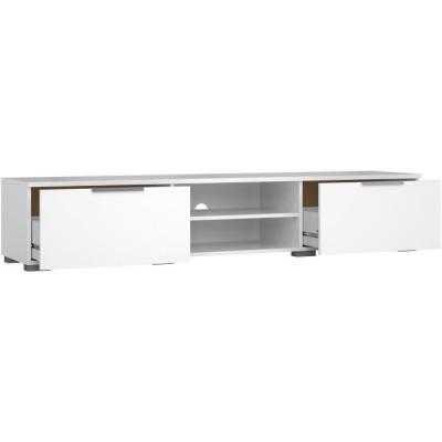 Meuble TV moderne blanc laqué brillant - 2 tiroirs, une niche
