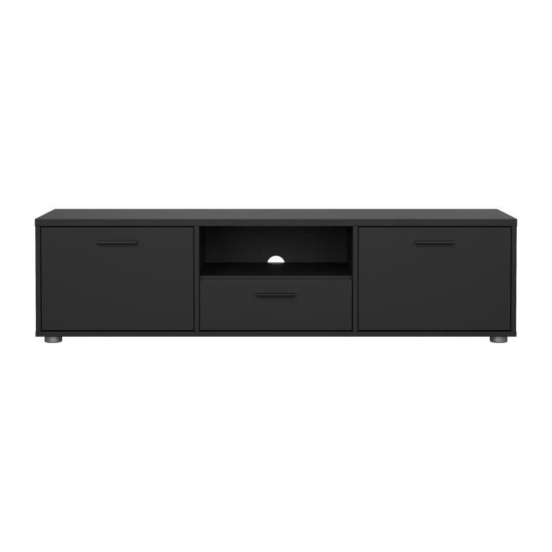 Meuble TV MEDIA Noir mat - Design moderne - Rangement optimal