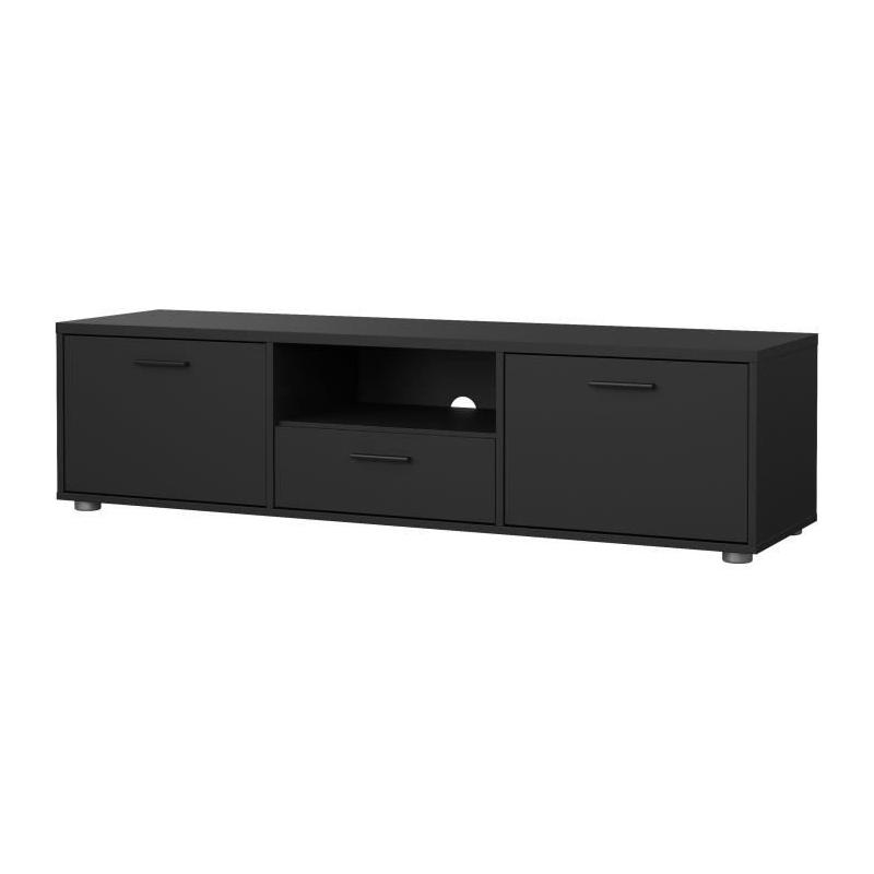 Meuble TV MEDIA Noir mat - Design moderne - Rangement optimal