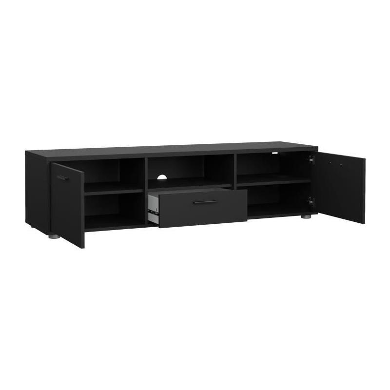 Meuble TV MEDIA Noir mat - Design moderne - Rangement optimal