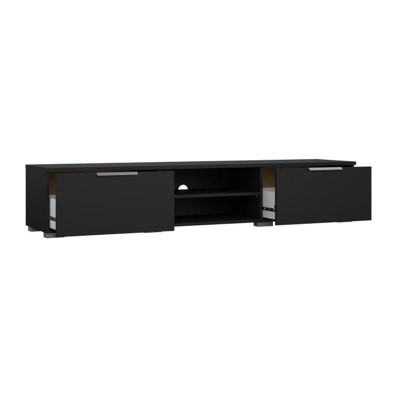 Meuble TV design - Noir mat - 2 tiroirs - 172,7 cm