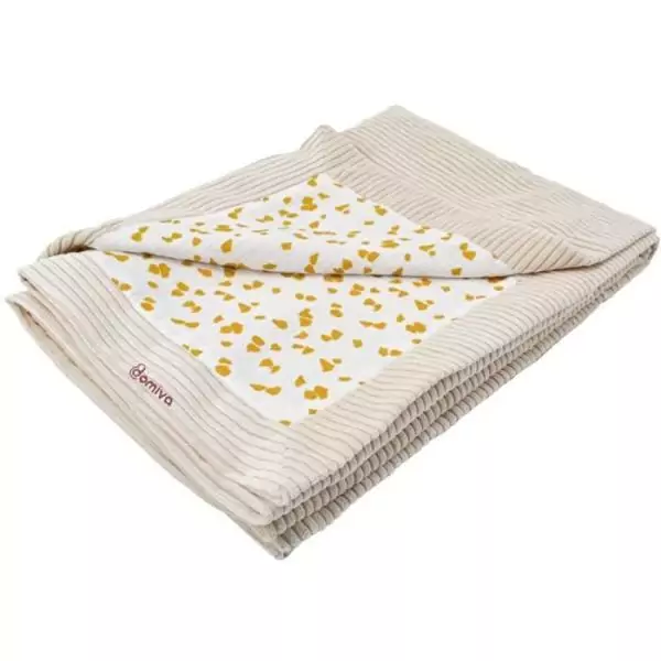 Couverture double face - DOMIVA - Savane - 75 x 100 cm - Gaze de coton et velours côtelé