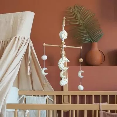 Mobile musical lune pour bébé Naturel 60x40 cm
