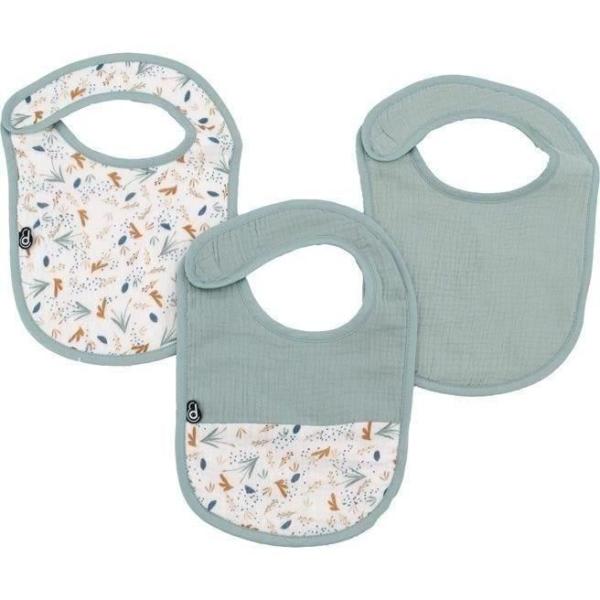 Lot x3 bavoirs - DOMIVA - 6-12 mois - Gaze de coton - Celadon