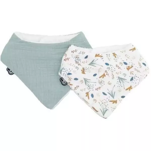 Lot x2 bavoirs bandana - DOMIVA - TU - Mousseline - Celadon imprimé au fil de l'eau