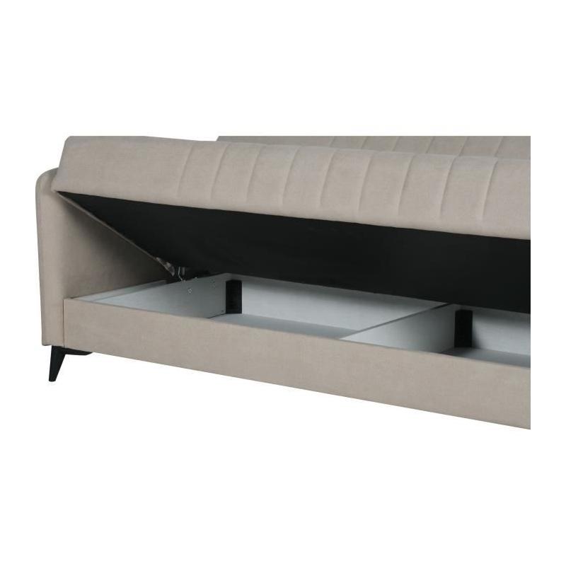 Canapé convertible 3 places ENZO beige - 2 coussins - Coffre rangement