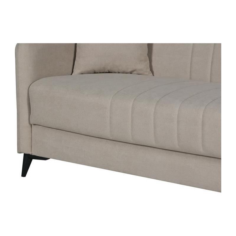 Canapé convertible 3 places ENZO beige - 2 coussins - Coffre rangement