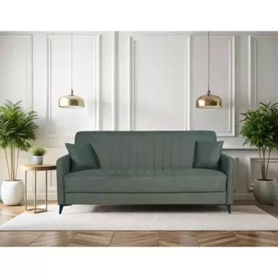 Canapé convertible 3 places ENZO - Tissu vert foncé - Coffre de rangement Canapé convertible 3 places ENZO - Tissu vert foncé - Coffre de rangement