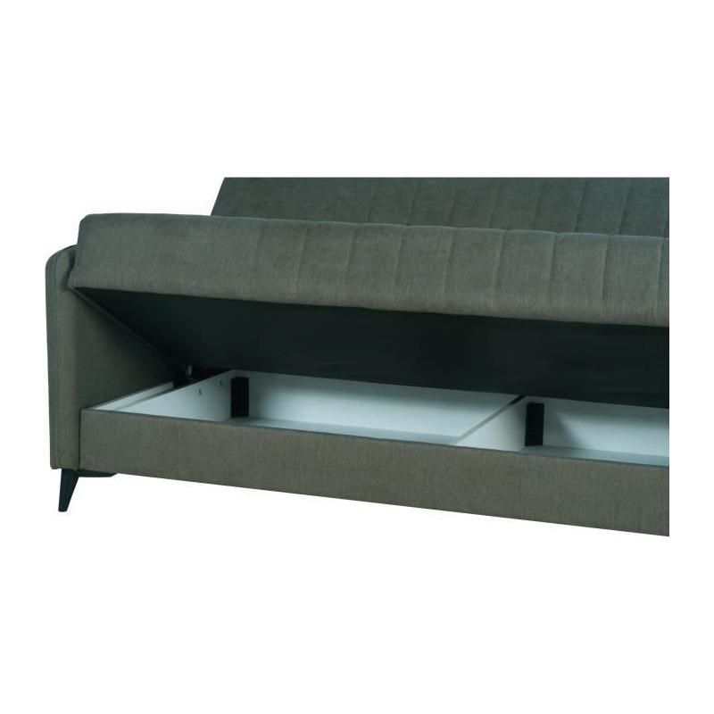 Canapé convertible 3 places ENZO - Tissu vert foncé - Coffre de rangement