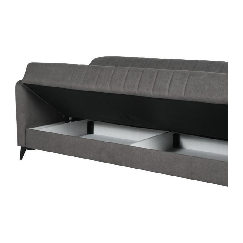 Canapé convertible 3 places ENZO taupe - Coffre de rangement