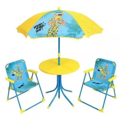 Salon de jardin enfant FUN HOUSE MARSUPILAMI Jaune: 2 chaises pliantes et parasol Salon de jardin enfant FUN HOUSE MARSUPILAMI Jaune: 2 chaises pliantes et parasol