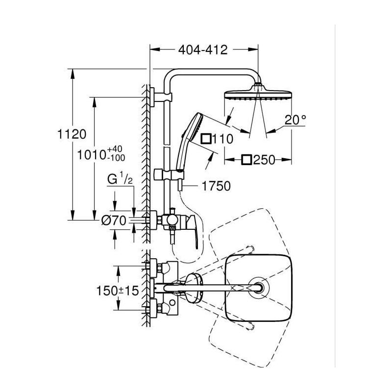 Colonne de douche GROHE Vitalio Comfort 250 - Economie d'eau