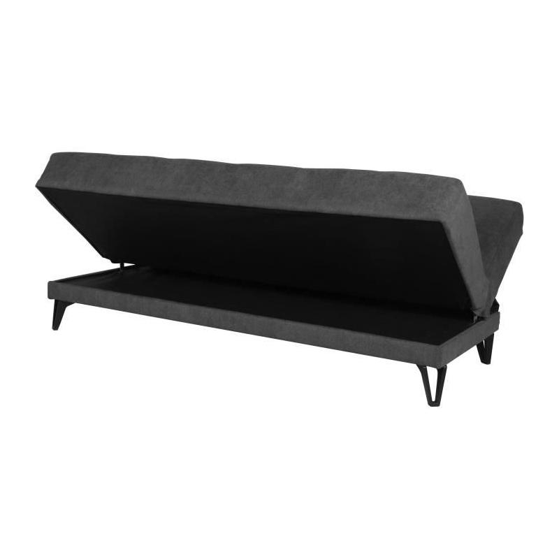Banquette convertible 3 places LIMRA - Tissu gris clair - Coffre de rangement