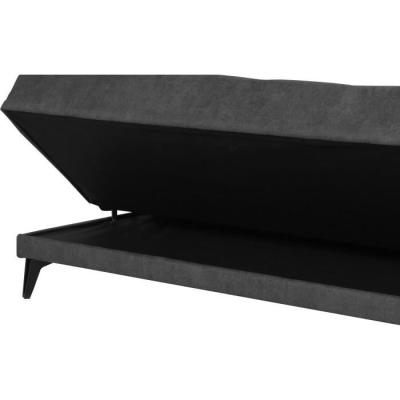 Banquette convertible 3 places LIMRA - Tissu gris clair - Coffre de rangement