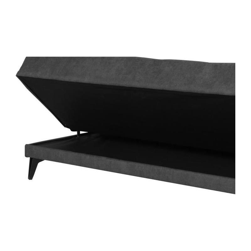 Banquette convertible 3 places LIMRA - Tissu gris clair - Coffre de rangement