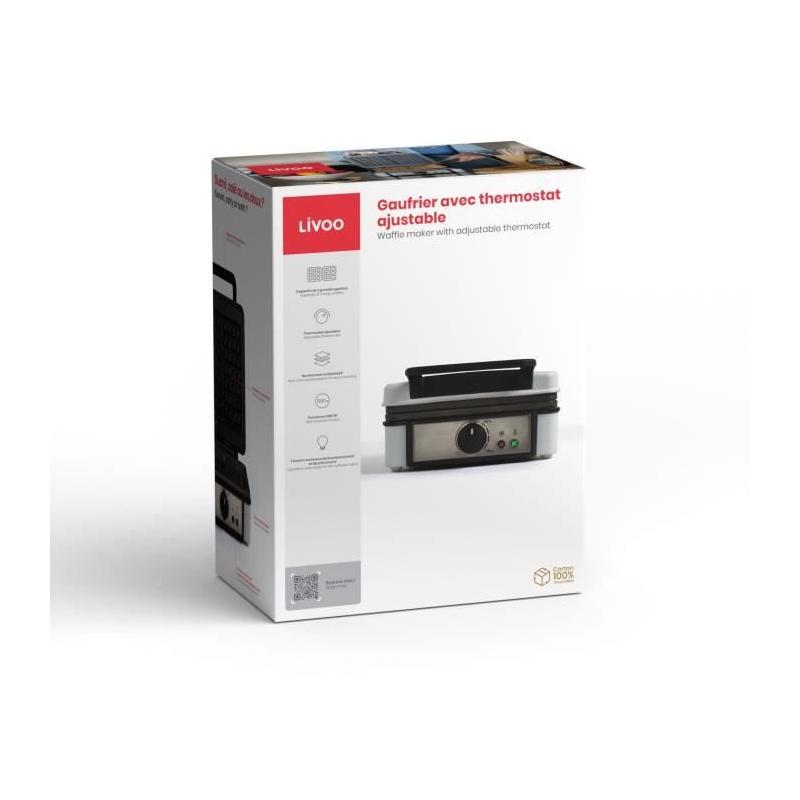 Gaufrier LIVOO DOP206 - 1200W - Thermostat ajustable - 2 gaufres