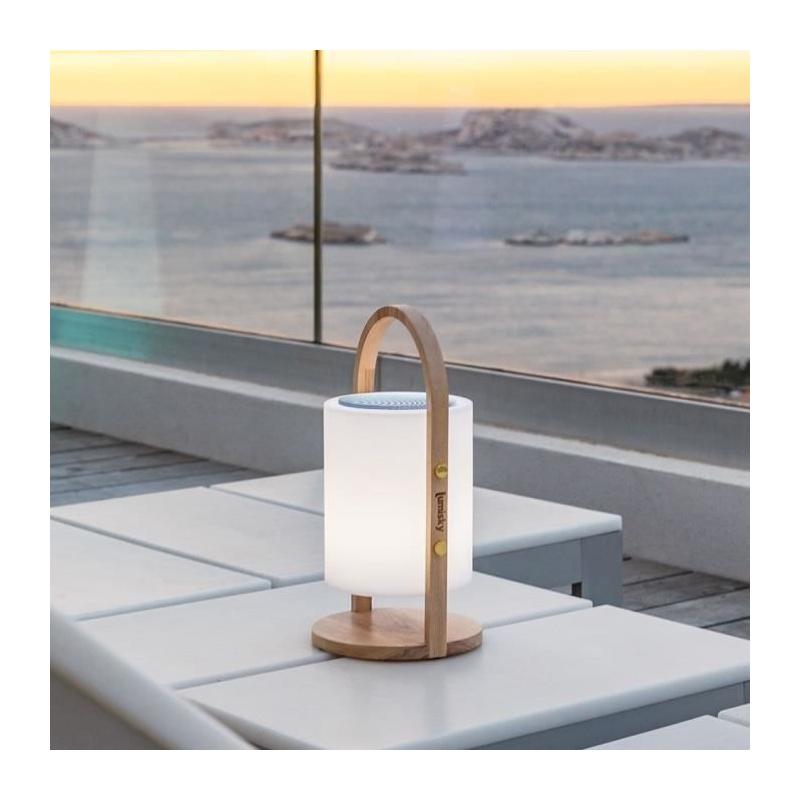 Lampe enceinte bluetooth sans fil LUMISKY WOODY PLAY - H37 cm