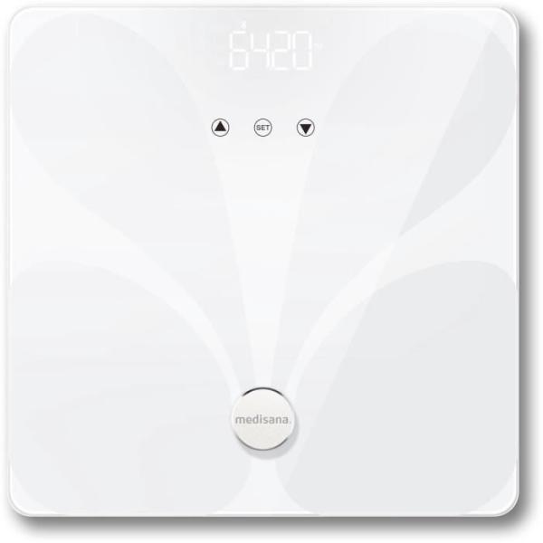 Pese personne connecté – medisana BS 412 – Impédancemetre – Bluetooth – Analyse corporelle – 180kg max