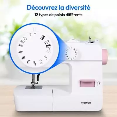 Machine à Coudre MEDION SM 70 Rose - 12 Points - LED