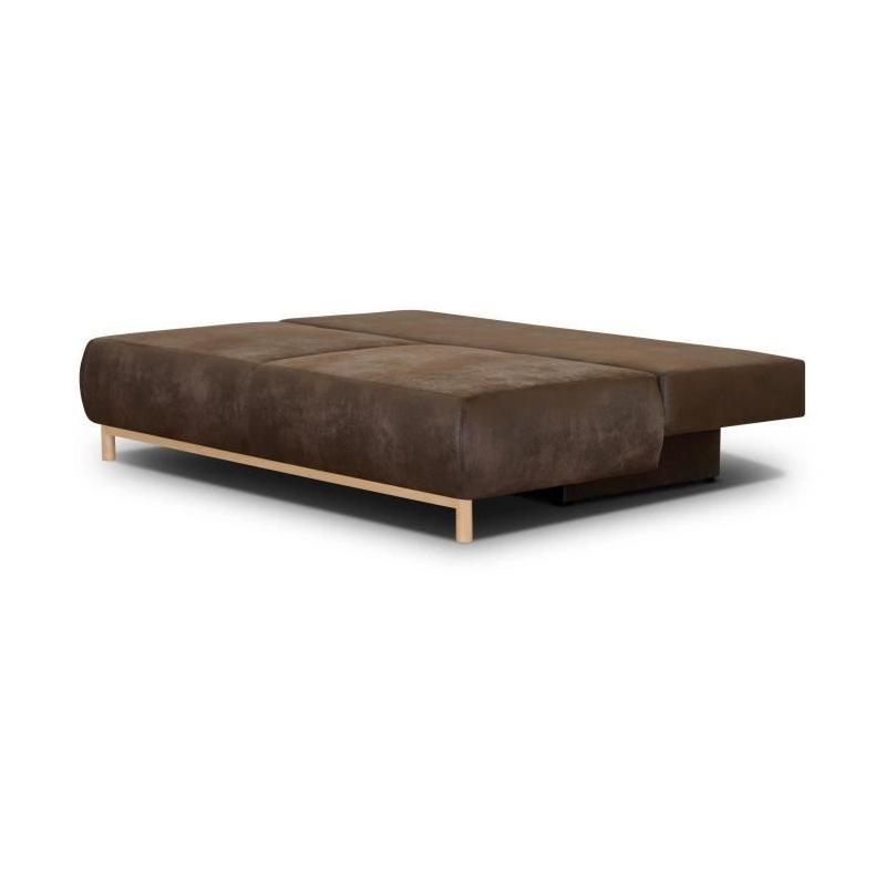 Canapé convertible 3 places MIKA - Marron foncé vintage - Coffre